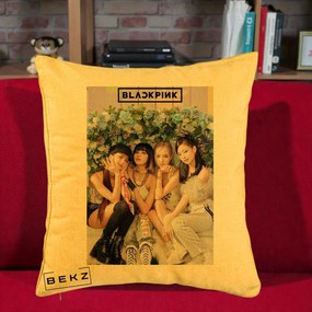 Perna Personalizata K-pop BLACKPINK Foto Grup, 40x40 cm, Galben, Husa Detasabila, Perna Inclusa, BEKZ®