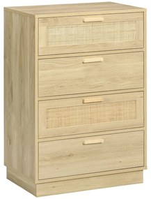 HOMCOM Comoda design boem din ratan cu 4 sertare, mobilier de depozitare pentru living, hol, intrare, lemn natural | Aosom Romania