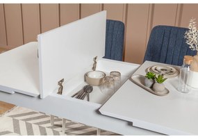 Masă de sufragerie extensibilă cu 2 scaune și 2 bănci Vlasta (alb + albastru închis). 1073084