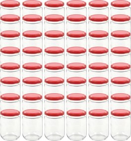 vidaXL Borcane din sticlă pentru gem, capac roșu, 48 buc., 230 ml