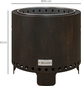 Outsunny Vatră pentru foc, șemineu, butoi pentru foc, rezistent la intemperii, 45 x 45 x 42 cm, Negru + Bronz | Aosom Romania