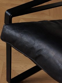 Fotoliu din piele naturală neagră cu structură metalică, „Gabor”