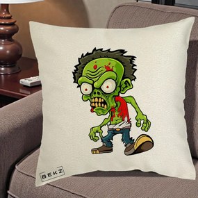 Perna Decorativa Zombie Halloween, 40x40 cm, Ecru, Husa Detasabila, Perna Inclusa, BEKZ®