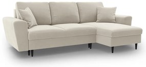 Colțar bej extensibil, cu spațiu de depozitare cu tapițerie din catifea Kyoto – Cosmopolitan Design