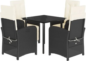 vidaXL Set mobilier de grădină cu perne, 5 piese, negru, poliratan