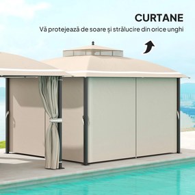 Outsunny Pavilion pentru Exterior cu Baldachin, Acoperiș Dublu, Plasă și Draperii, 370x303x290 cm, Bej | Aosom Romania