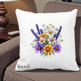 Perna Decorativa Lavanda Musetel si Flori Mov, 40x40 cm, Alba Mata, Husa Detasabila, Perna Inclusa, BEKZ®