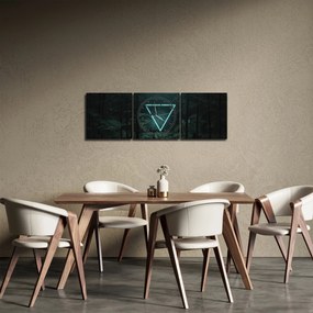 Tablou - Triunghi de neon în junglă (cu ceas) (90x30 cm)