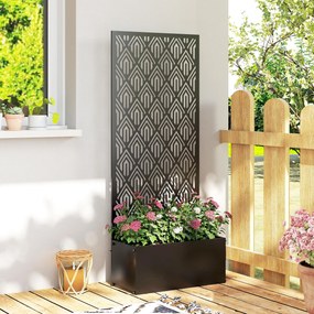 Outsunny Jardinieră cu spalier, ghiveci cu paravan, pentru plante cățărătoare, metal, 45 x 21,5 x 110 cm, negru | Aosom Romania