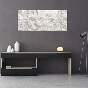 Tablou - Plante tropicale pe perete gri (120x50 cm)