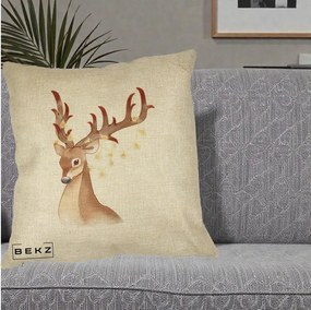 Perna Decorativa Ren cu Luminite de Craciun, 40x40 cm, Crem, Husa Detasabila, Perna Inclusa, BEKZ®