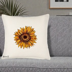Perna Decorativa Floarea Soarelui Vibranta, 40x40 cm, Crem Reliefat, Husa Detasabila, Perna Inclusa, BEKZ®