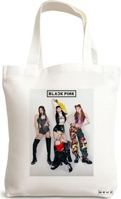 Sacosa de Panza pentru Cumparaturi, Geanta Tote, model Blackpink 4, 38x34.5 cm, Alba, BEKZ®