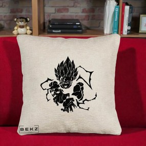 Perna Personalizata Dragon Ball Goku Super Saiyan Silueta, 40x40 cm, Bej Canapea, Husa Detasabila, Perna Inclusa, BEKZ®