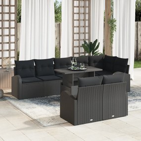 vidaXL Set de Canapea de Grădină cu 9 Piese și Perne, Negru, din Ratan Sintetic
