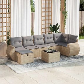 vidaXL Set canapele de grădină, 8 piese, cu perne, bej, poliratan