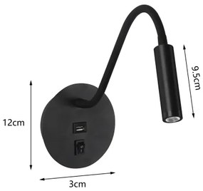 Lampă LED flexibilă de perete cu port USB Brilagi MAYA LED/3W/230V negru