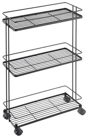 Etajeră pe roți negru-mat din oțel 38x62x16 cm Lava – Metaltex