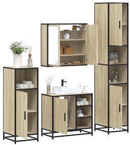 vidaXL Set de mobilier de baie din 4 piese din lemn de stejar Sonoma