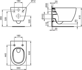 Set vas WC suspendat Ideal Standard I.life O cu capac softclose alb si bideu