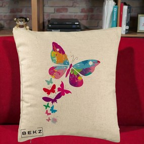 Perna Decorativa Fluturi Splash, 40x40 cm, Bej, Husa Detasabila, Perna Inclusa, BEKZ®