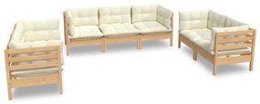 3096256 vidaXL Set mobilier grădină cu perne crem, 7 piese, lemn masiv de pin
