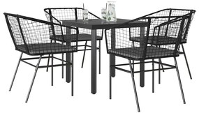 vidaXL Set de sufragerie de grădină 5 piese neagră Sticlă Poly Rattan