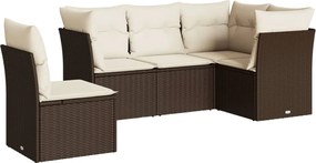 vidaXL Set canapele de grădină cu perne, 5 piese, maro, poliratan