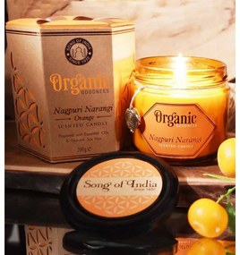 Lumânare organică Nagpuri Narangi - Portocaliu 200g în pahar de sticlă chihlimbar