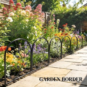 Outsunny Gard de grădină din metal 80 x 60 cm, set grilaj decorativ cu suport pentru grădină, paturi cu flori, barieră pentru animale, Negru | Aosom Romania