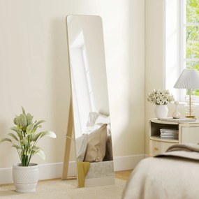 HOMCOM Oglindă pe suport și montată pe perete dreptunghiulară dim. 37L x 43l x 156H cm lemn natural | Aosom Romania