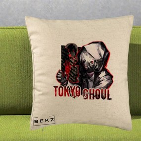 Perna Personalizata Tokyo Ghoul Ken Kaneki Anime, 40x40 cm, Bej, Husa Detasabila, Perna Inclusa, BEKZ®