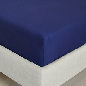 Cearceaf albastru închis din bumbac percal cu elastic 185x200 cm Cotton Percale – Bianca