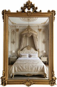 Oglindă decorativă de perete, ramă aurie antichizată, 60x90 cm