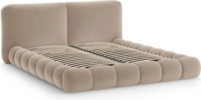 Pat matrimonial maro deschis tapițat cu spațiu de depozitare cu somieră 160x200 cm Solange – Micadoni