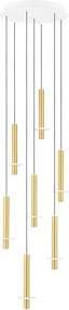 Lustra cu 7 Pendule tub subtire aluminiu auriu si alabastru LED NOEMI