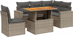 vidaXL Set mobilier grădină cu perne, 6 piese, gri, poliratan