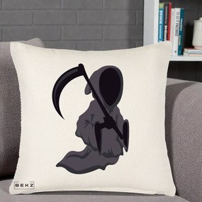 Perna Decorativa Moartea cu Coasa Grim Reaper Halloween, 40x40 cm, Crem Reliefat, Husa Detasabila, Perna Inclusa, BEKZ®