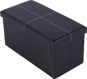 Taburet pliabil IMRA, negru, piele ecologica, cu spatiu depozitare, 76
