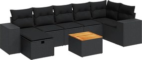 vidaXL Set mobilier de grădină cu perne, 8 piese, negru, poliratan