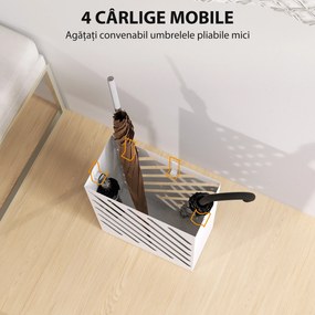 HOMCOM Suport pentru Umbrele cu Tavă pentru Colectarea Picăturilor și 4 Cârlige, 28x14x41 cm, Alb | Aosom Romania