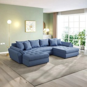 Colțar extensibil  dumonde cu ladă de depozitare si sezut confortabil din spuma high-density, Loana U Enjoy Blue 355x185 cm