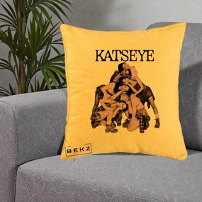 Perna Personalizata K-pop KATSEYE Foto Roz Vintage, 40x40 cm, Galben, Husa Detasabila, Perna Inclusa, BEKZ®