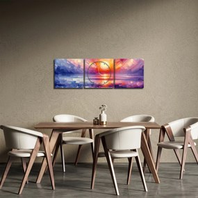 Tablou - Apus de soare artistic colorat (cu ceas) (90x30 cm)