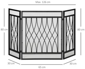 HOMCOM Grilă de protecție pentru șemineu - Paravan larg pentru șemineu sau sobă - Protecție contra scânteilor - barieră de siguranță - 3 panouri pliabile - metal negru | Aosom Romania