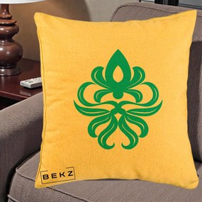 Perna Decorativa Ornament Turcoaz Fleur de Lis, 40x40 cm, Galben, Husa Detasabila, Perna Inclusa, BEKZ®