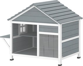 PawHut Casă pentru Pisici Exterioară cu Acoperiș Deschizabil, Fereastră Panoramică, Ușă cu Obloane și Platformă de Odihnă 101x72,5x81cm Gri | Aosom Romania