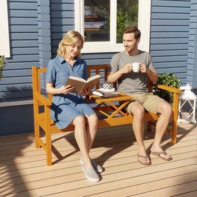 Outsunny Bancă de Grădină pentru 2-3 Persoane din Lemn de Pin, Bancă de Exterior cu Măsuță Rabatabilă și Brațe, pentru Balcon și Terasă, 153x56x91 cm, Maro Deschis | Aosom Romania