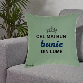 Cadou pentru Bunic - Perna Personalizata Cel Mai Bun Bunic Din Lume Coroana Albastra, 40x40 cm, Verde, Husa Detasabila, Perna Inclusa, BEKZ®
