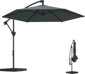Outsunny Umbrelă tip ampel cca. Ø300 cm umbrelă cu mecanism de blocare, manivelă, suport, greutăți gri închis | Aosom Romania